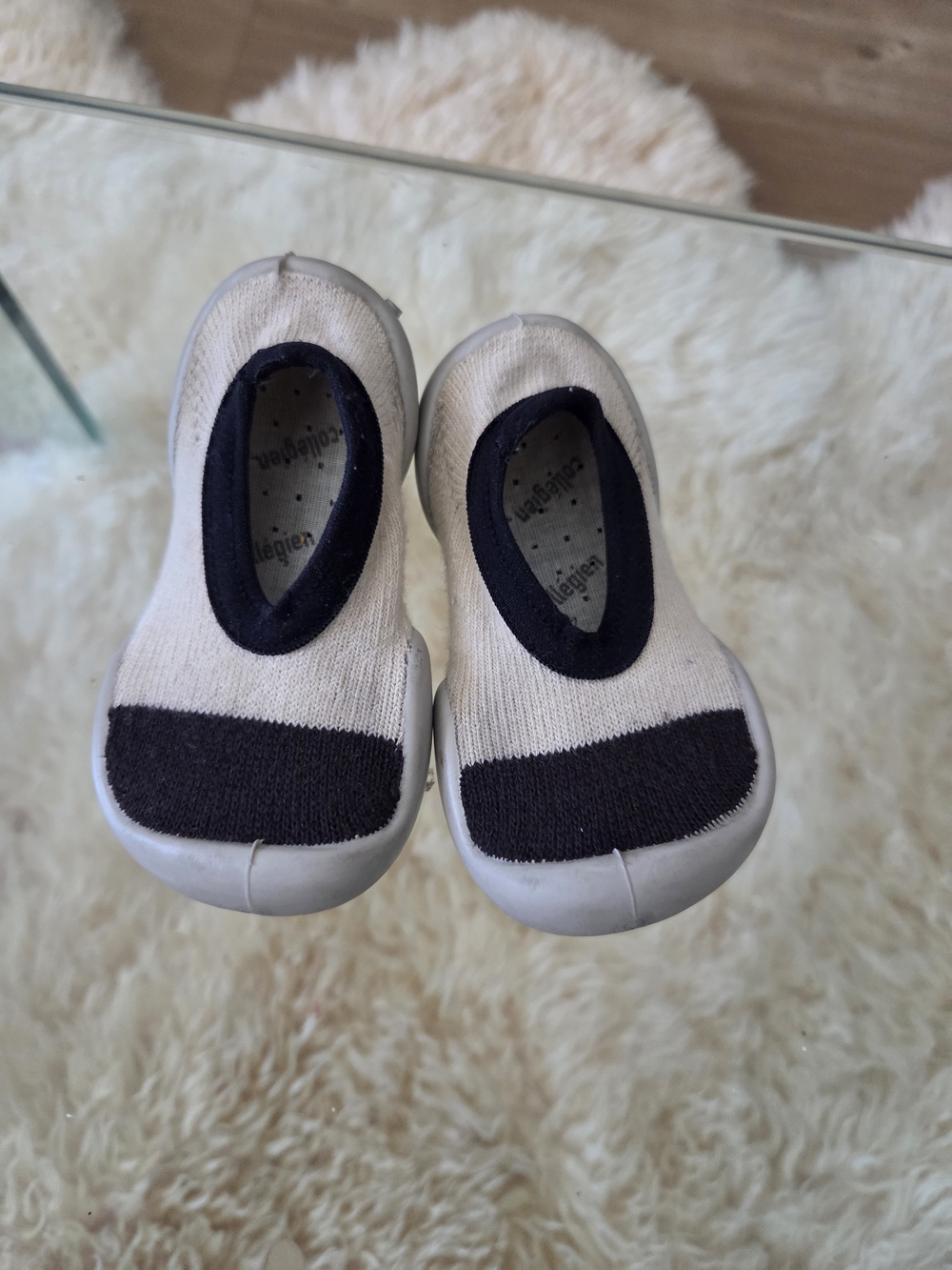 Collegien Kids Slip-On Sock Sneakers in Cream and Black